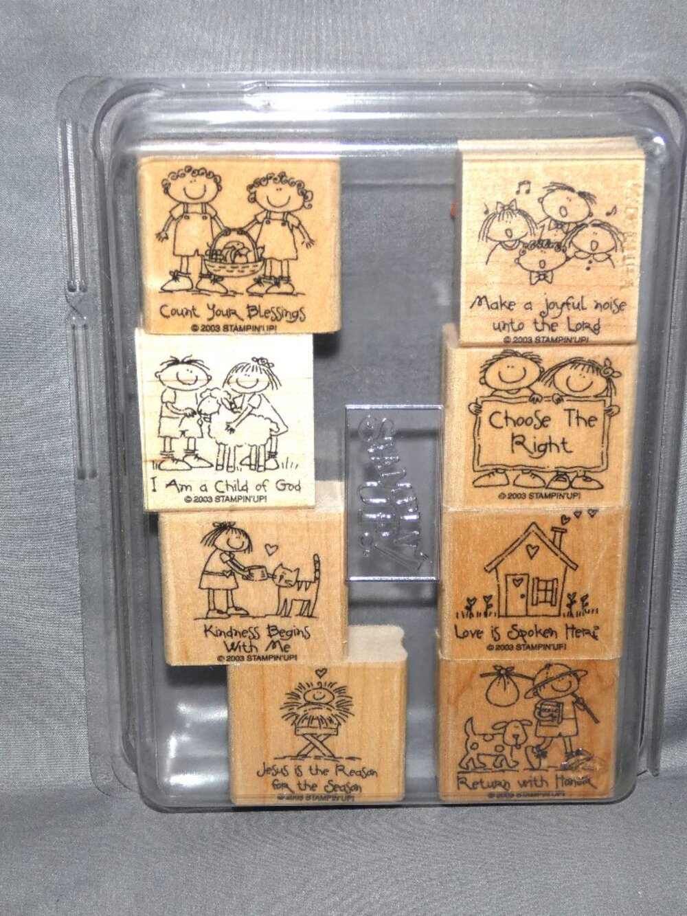 Stampin' Up All God's Children Set of 8 Wood Block Rubber Stamps Set Date 2003